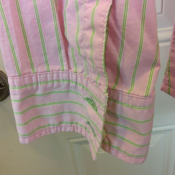 Old Navy perfect fit long sleeve pink and green stripe button front shirt. - Picture 7 of 15